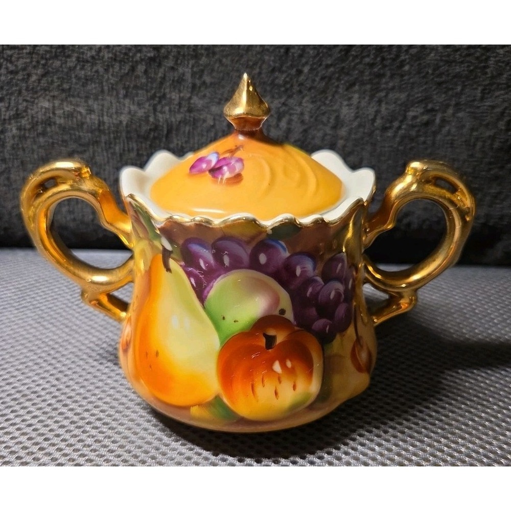 "Heritage Brown" (Fruit) pattern by Lefton China Sugar Bowl